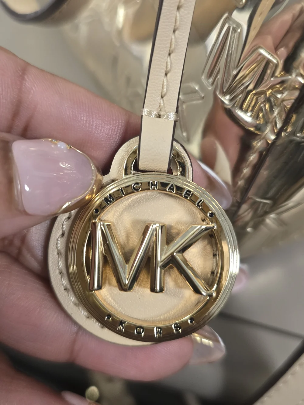 Michael Kors Gold MK Embossed Small Satchel Grayson